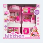 Kids Pink Kitchen Play Set Toy with Sink & Cooking Accessories 3+