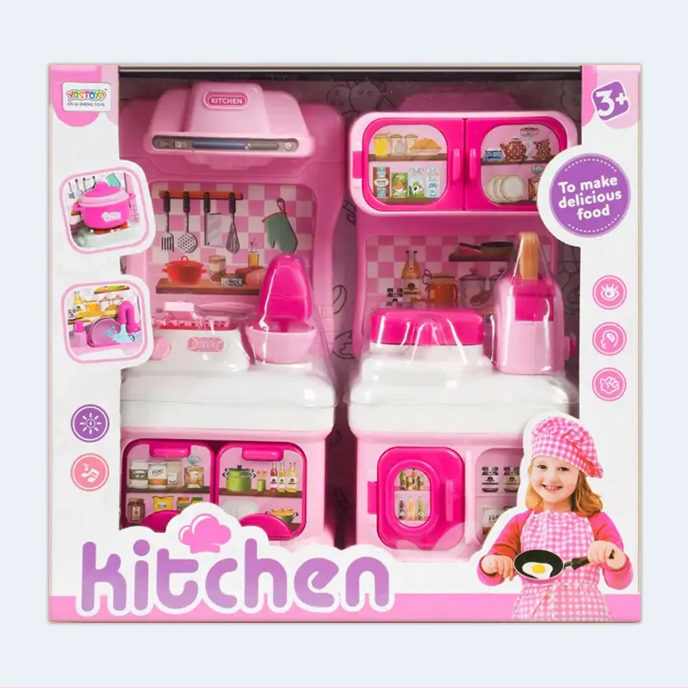 3290- 6929841240809 - kitchen set Kids Pink Kitchen Play Set Toy with Sink & Cooking Accessories 3+ - Image 1