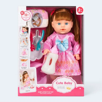 Cute Baby Doll Set with Bottle Sound Toy Kids Pretend Play Gift