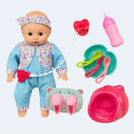 Kids Baby Doll Playset with Feeding Accessories Toy Set