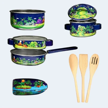 Kids Dinosaur Cooking Set Metal Kitchen Play Toy with Utensils