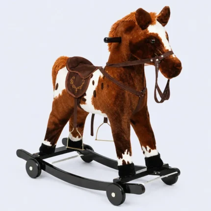 Kids Plush Rocking Horse Ride On Toy with Wheels Seat