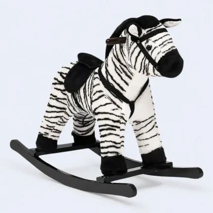Kids Rocking Horse Plush Zebra Ride On Toy with Wooden Base