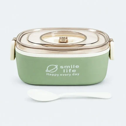Airtight Food Storage Lunch Box with Spoon Set (Green)