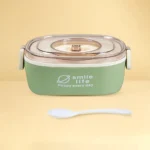 Airtight Food Storage Lunch Box with Spoon Set (Green)