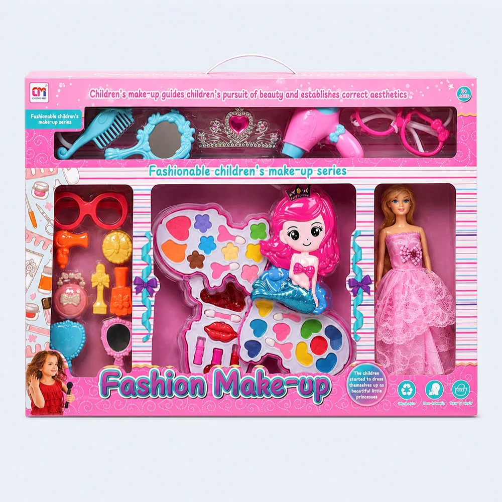 3334- 6920250302003 - make up set -1 Kids Makeup Set with Doll Beauty Kit Girls Pretend Play Toy Set - Image 1
