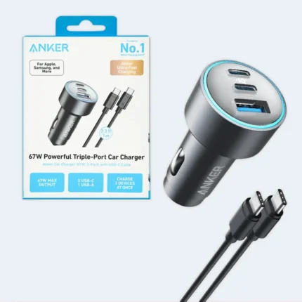 Anker 67W Triple Port Car Charger with USB-C Cable Fast Charge