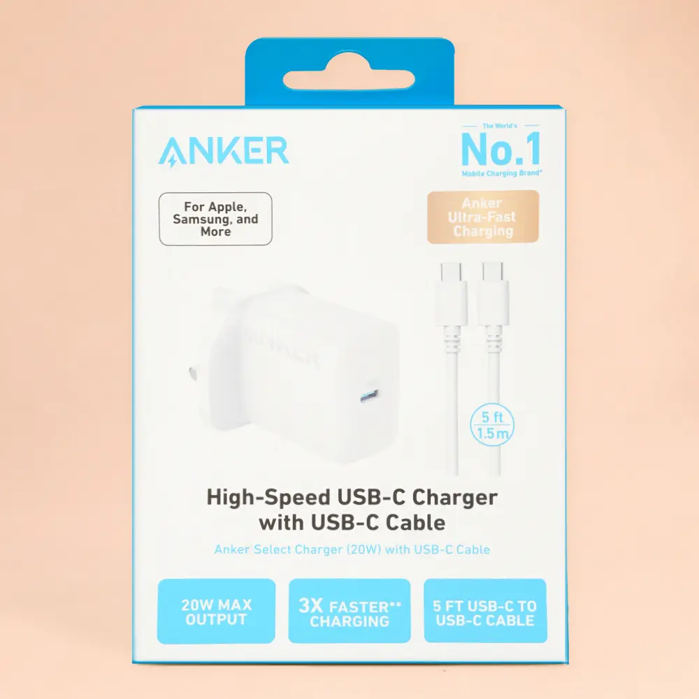ANKER HIGH SPEED USB C CHARGER Anker 20W USB-C Fast Charger with 5FT USB-C Cable White - Image 1