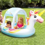 Kids Inflatable Unicorn Spray Pool with Canopy Water Play - Image 2