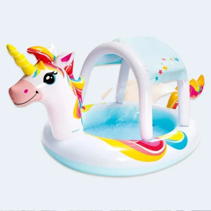Kids Inflatable Unicorn Spray Pool with Canopy Water Play
