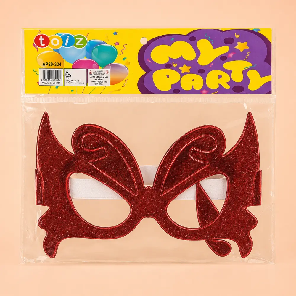 PARTY MASK Glitter Party Eye Mask for Kids Costume and Carnival Events (Red) - Image 1