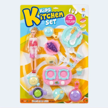 Kids Doll Kitchen Cooking Play Set for Pretend Role Play Fun