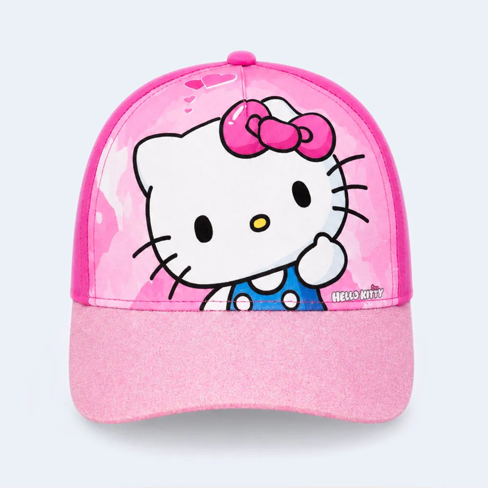Kids Hello Kitty Pink Glitter Baseball Cap with Character Print Kids Hello Kitty Pink Glitter Baseball Cap with Character Print - Image 1