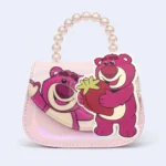 Kids Pink Cartoon Bear Mini Handbag with Pearl Handle