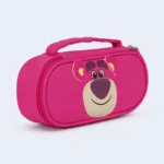 Kids Pink Cartoon Bear Pencil Case with Carry Handle - Image 2
