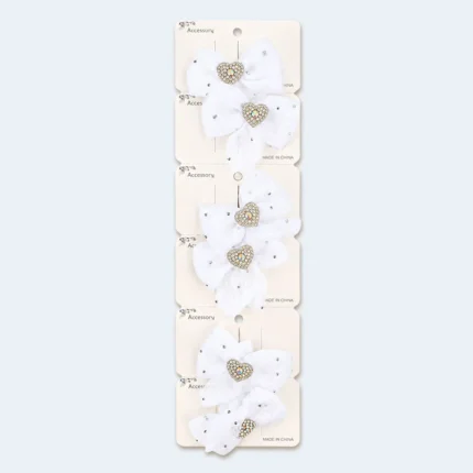 Girls Bow Hair Clips with Crystal Heart Decoration
