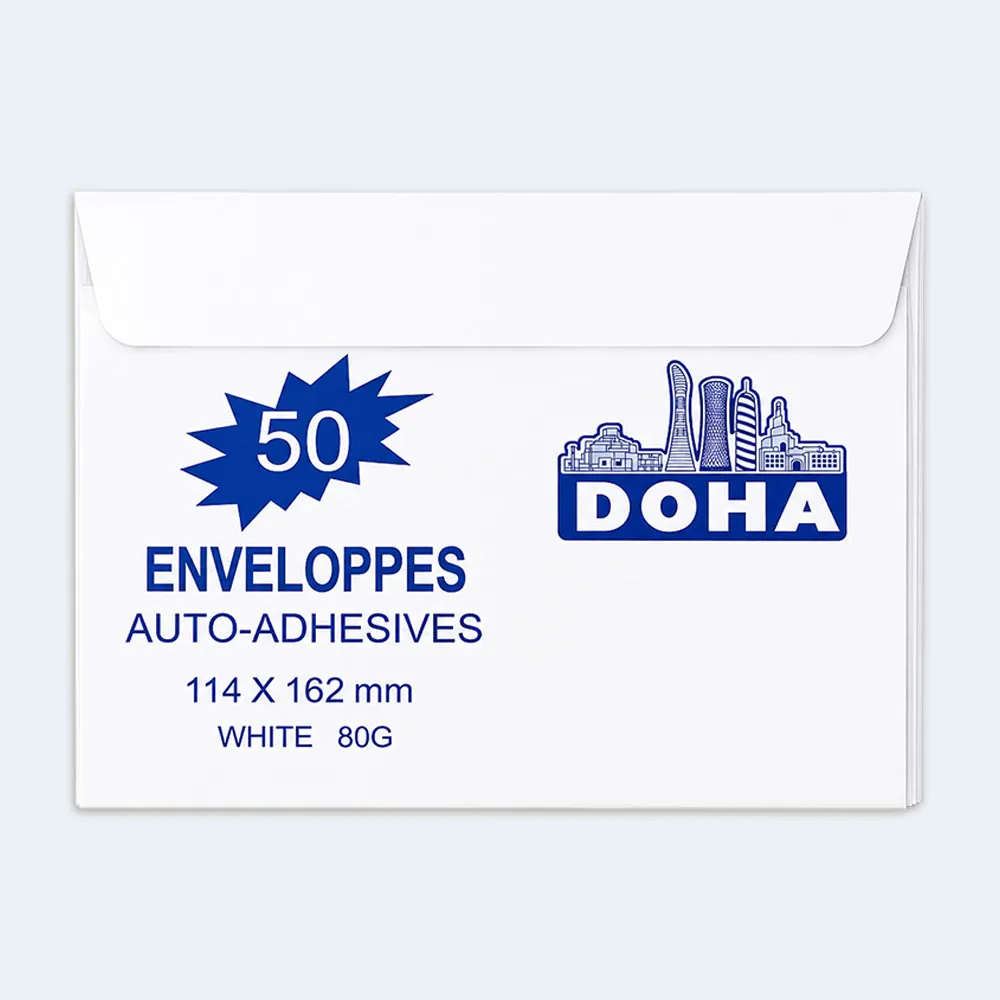 Doha White Self-Adhesive Envelopes 114 x 162mm – 50 Pieces Doha White Self-Adhesive Envelopes 114 x 162mm – 50 Pieces