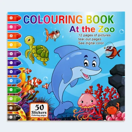 Kids At the Zoo Colouring Book with 50 Stickers – 12 Pages