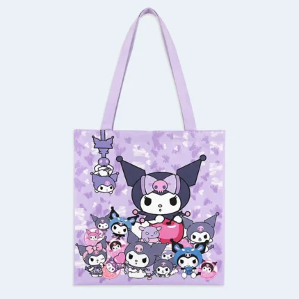 Kids Cartoon Purple Reusable Tote Bag with Long Handles