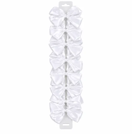Girls White Satin Bow Hair Clips Set