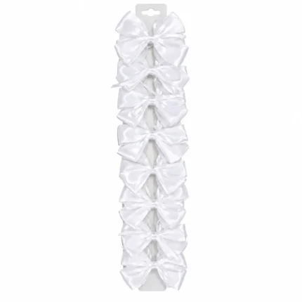 Girls White Satin Ribbon Bow Hair Clips Set