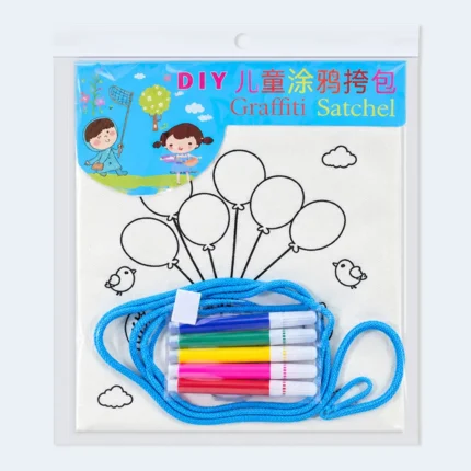 Kids DIY Graffiti Satchel Coloring Bag with 6 Marker Pens