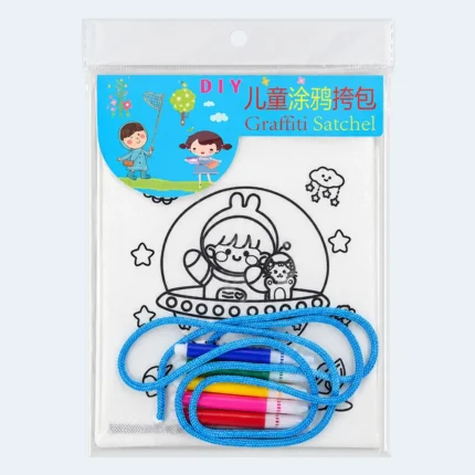 Kids DIY Graffiti Satchel Coloring Bag with 6 Marker Pens