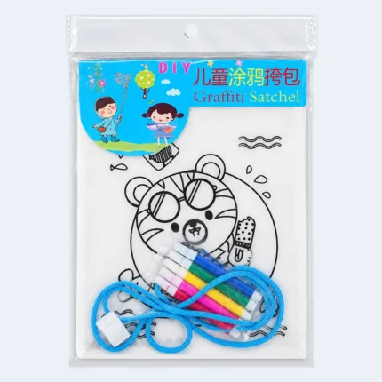 Kids DIY Graffiti Satchel Coloring Bag with 6 Marker Pens