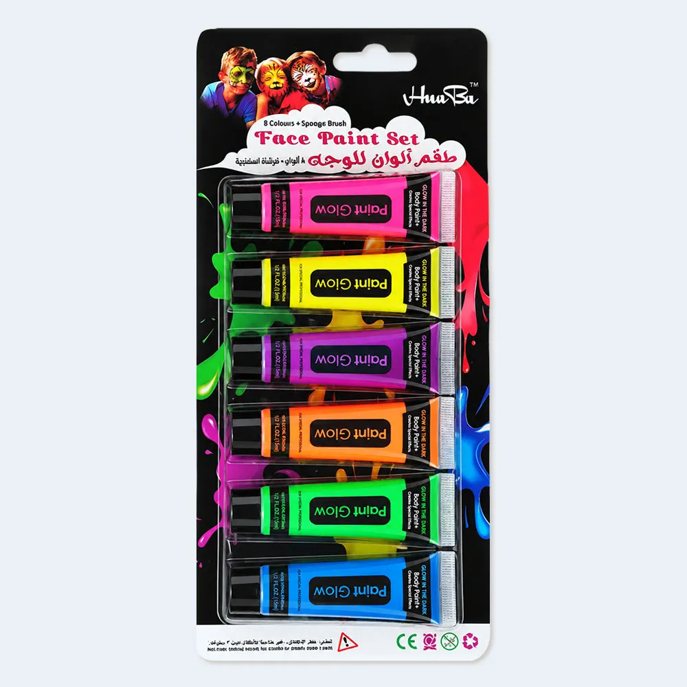 face-paint-6pc Kids Face Paint Glow Color Set with 8 Colors & Sponge Brush