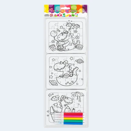 Kids Dinosaur Coloring Puzzle Set with 6 Color Pens