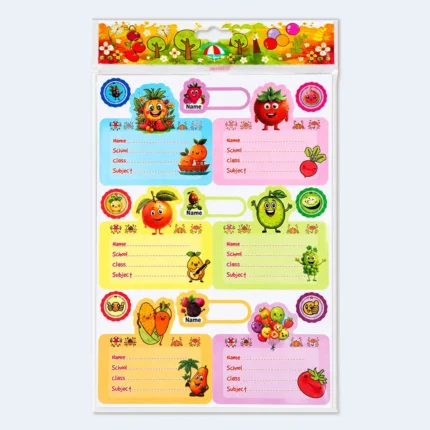 Kids Fruit & Vegetable School Name Label Stickers Set