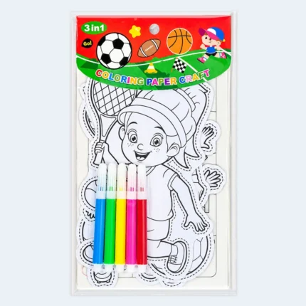 Kids 3-in-1 Coloring Paper Craft Set with 6 Color Pens