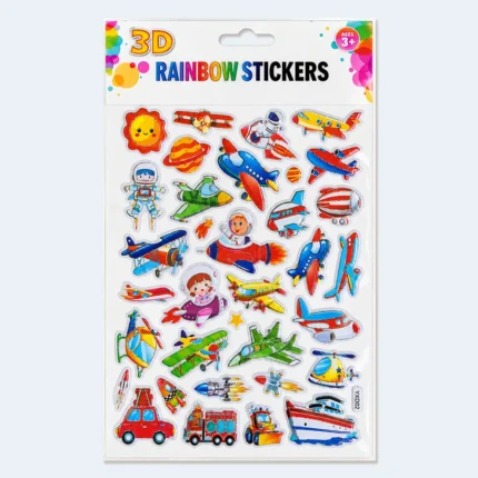 Kids 3D Rainbow Space & Vehicle Decorative Sticker Sheet