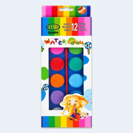 12 Color Watercolor Paint Set with Brush for Kids
