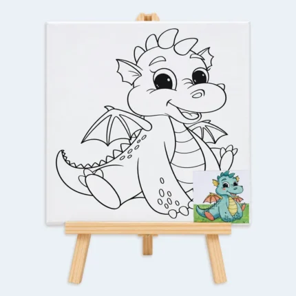 Kids Dragon Canvas Painting Set with Wooden Easel