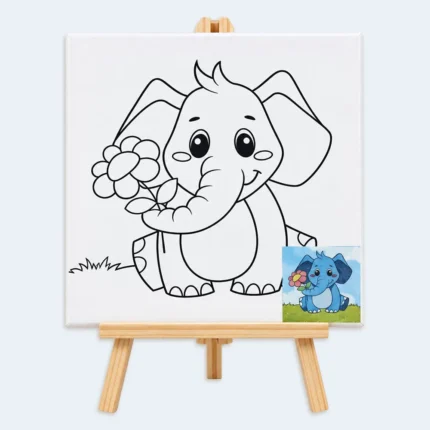 Kids Elephant Canvas Painting Set with Wooden Easel