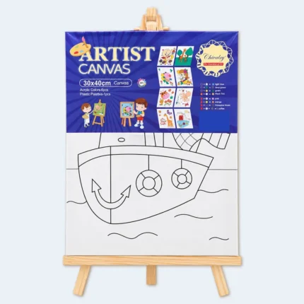 Kids Boat Canvas Painting Set 30x40cm with Wooden Easel