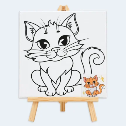 Kids Cat Canvas Painting Set with Wooden Easel