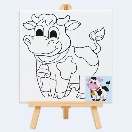 Kids Cow Canvas Painting Set with Wooden Easel