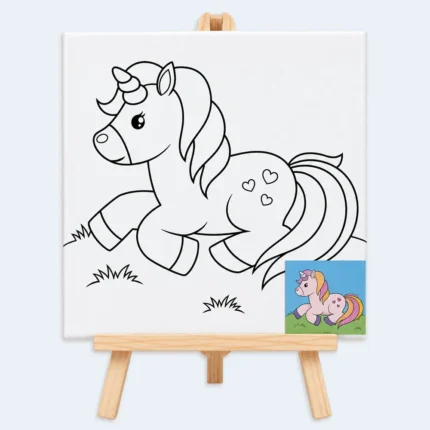 Kids Unicorn Canvas Painting Set with Wooden Easel