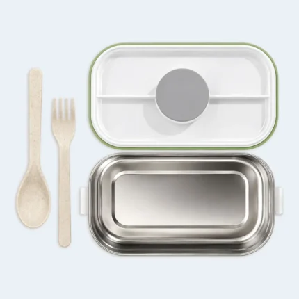 Kids Compartment Lunch Box with Spoon & Secure Locking Lid ( Green )