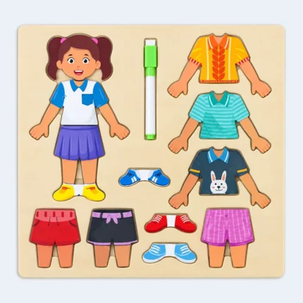 Kids Wooden Dress-Up Girl Puzzle with Mix & Match Outfits