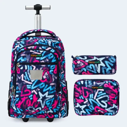 Carrycraft Kids 3-Piece Trolley School Bag Set with Lunch Bag & Pencil Case