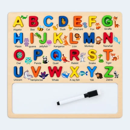 Kids Wooden English Alphabet Puzzle Board with Writing Whiteboard