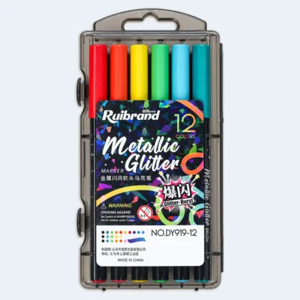 Ruibrand 12 Colours Metallic Glitter Marker Set with Carry Case