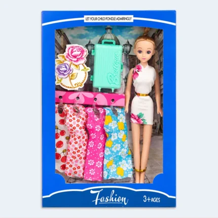 Fashion Doll with 4 Extra Dresses & Travel Suitcase – 32 cm