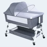 Baby Bedside Cradle with Canopy, Storage Basket & Wheels