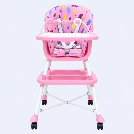 Baby High Chair with Feeding Tray, Safety Harness & Wheels