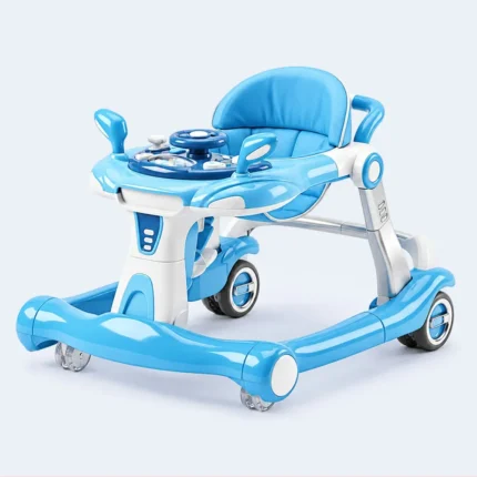 Baby Walker with Padded Seat, Activity Tray & Multi-Wheel Base