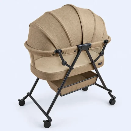 Baby Cradle Bassinet with Canopy, Mesh Sides, Wheels & Storage Basket